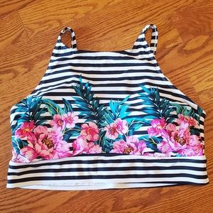 Torrid Striped Floral High Neck Bikini Swim Top